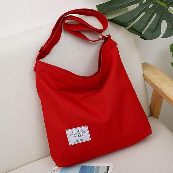 Women's Red Imported Canvas Retro Large Size Shoulder Crossbody Tote Bag - Picture 4 of 4